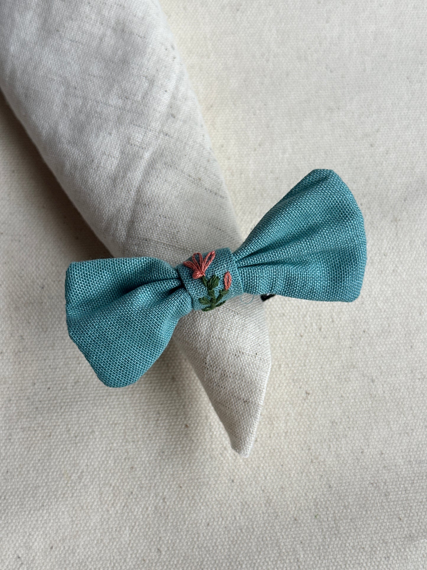 Teal Blossom Bow Handmade Hair Rubberband