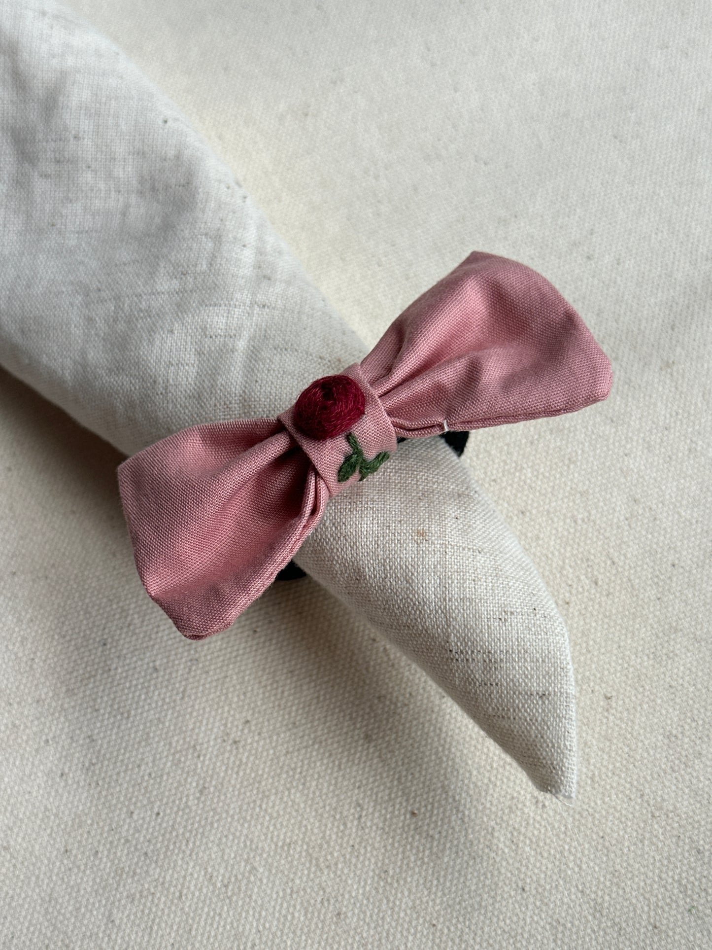 Rosebud Charm Bow Handmade Hair Rubberband