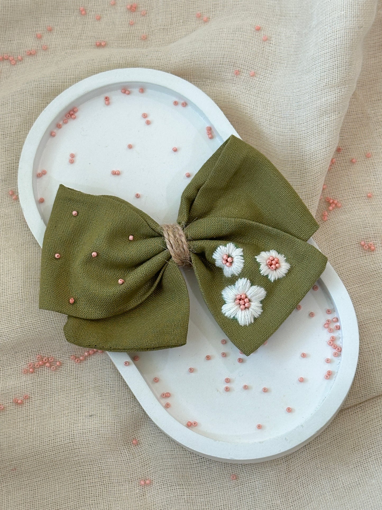 Olive Blossom šæ Handmade Hair Bow