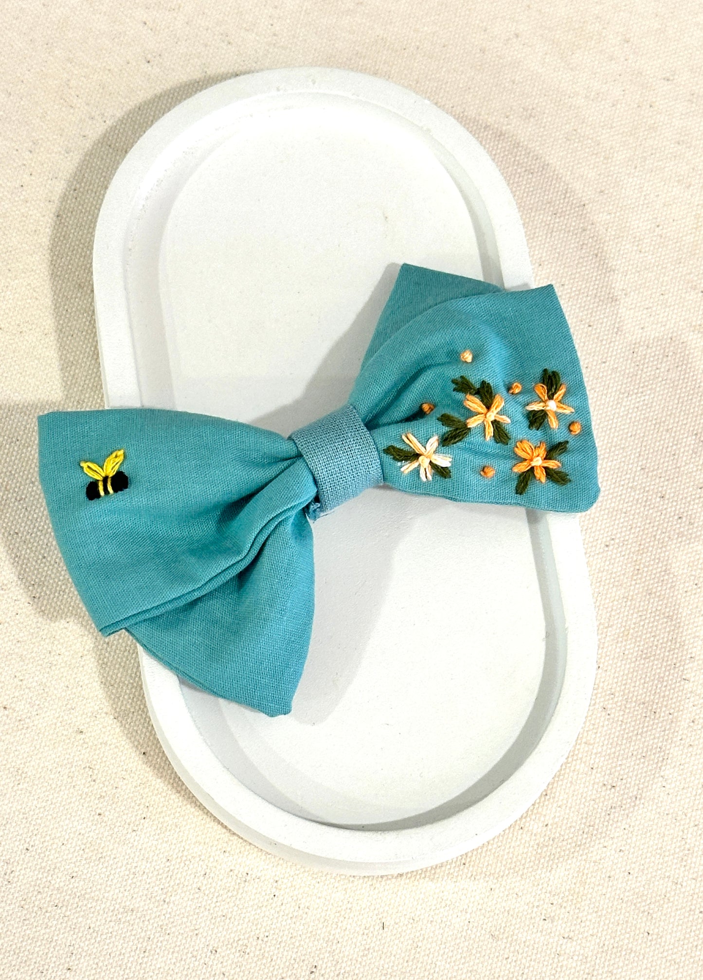 Tiny Tulip Green Handmade Hair Bow