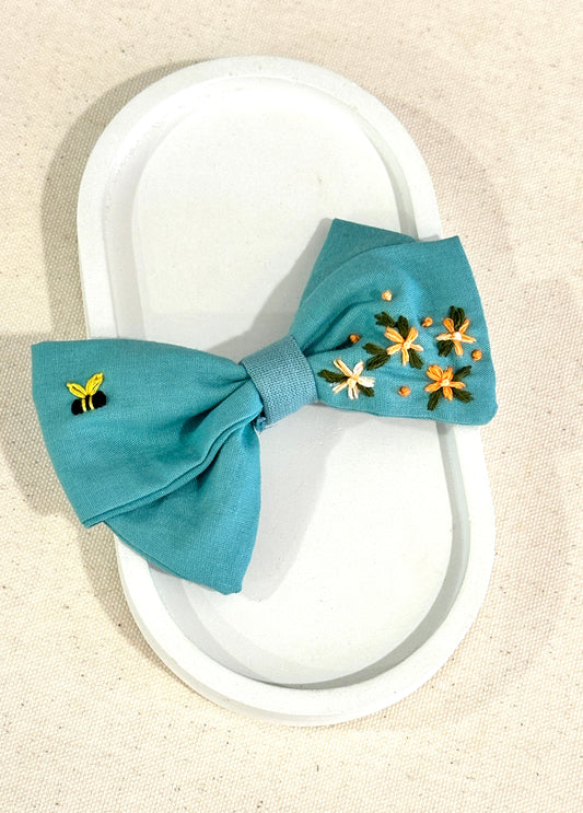 Tiny Tulip Green Handmade Hair Bow