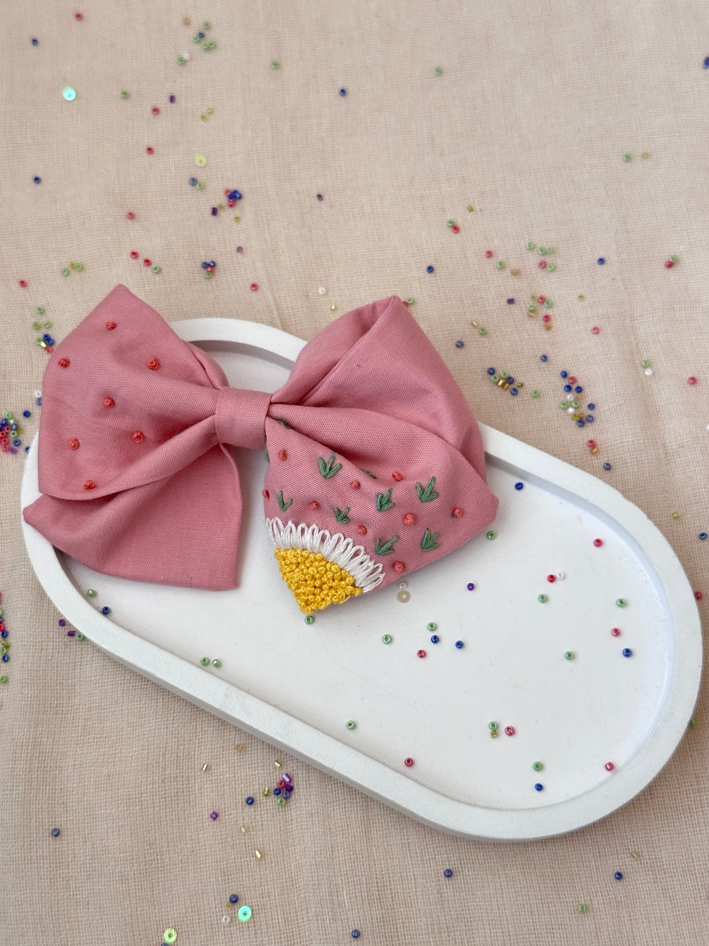 Blush Sunflower Handmade Hair Bow