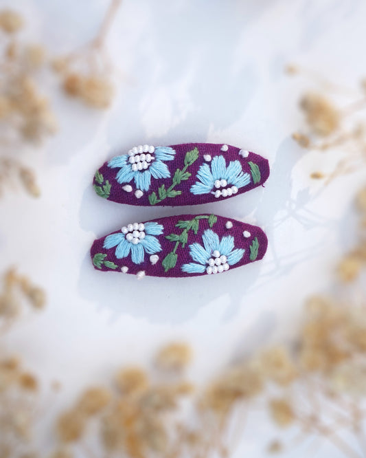 Indigo Blossom Handmade Hair Clips - Pack Of 2