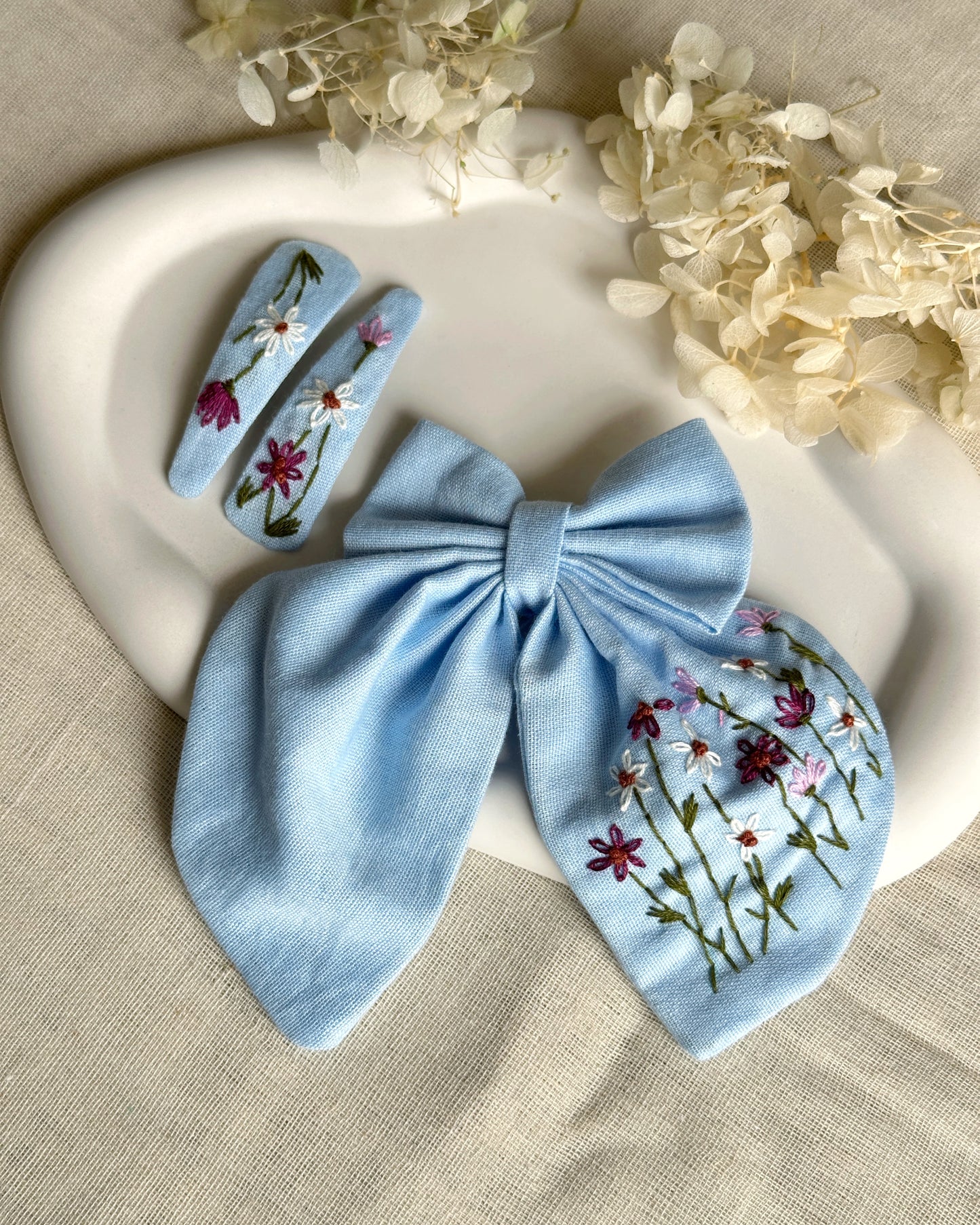 Blue WildFlower Forest HairBow & HairClip Combo