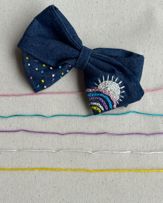 Jeans Rainbow Dot HairBow & HairClip