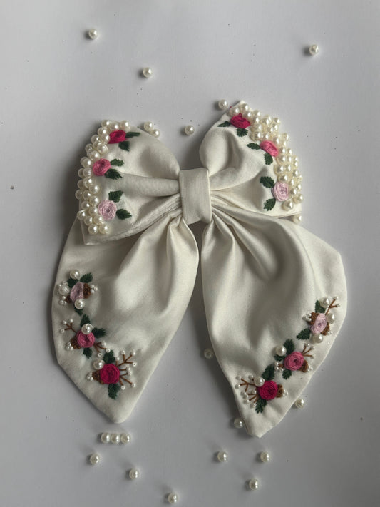 Pearl & Rose Garden Handmade Hair Bow