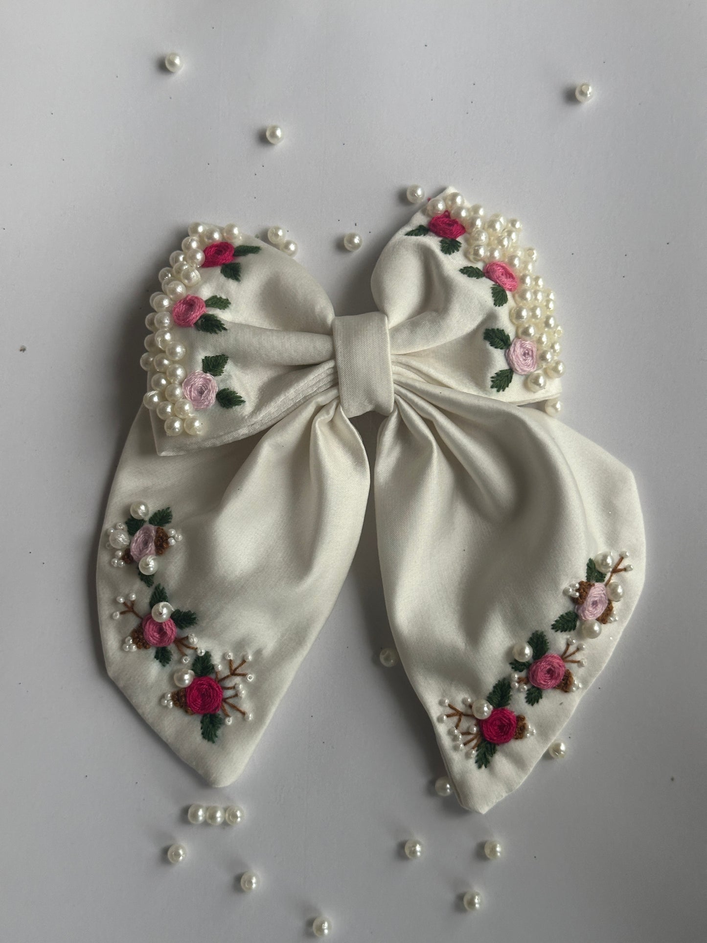 Pearl & Rose Garden Handmade Hair Bow