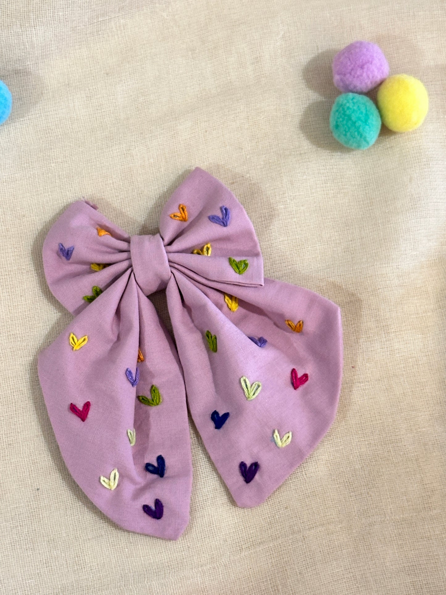 Pink Heart Princess Handmade Hair Bow