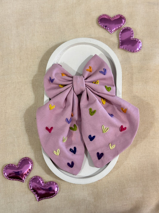 Pink Heart Princess Handmade Hair Bow