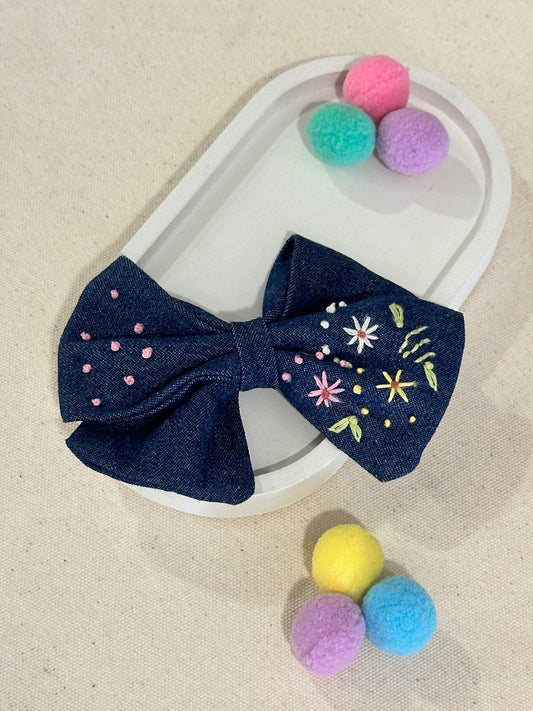 Dreamy Sky Petals Handmade Hair Bow