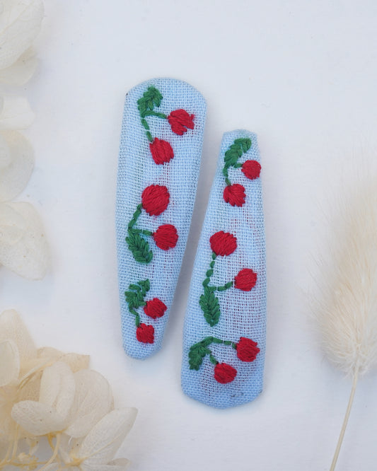 Cherry Blossom Handmade Hair Clips - Pack Of 2