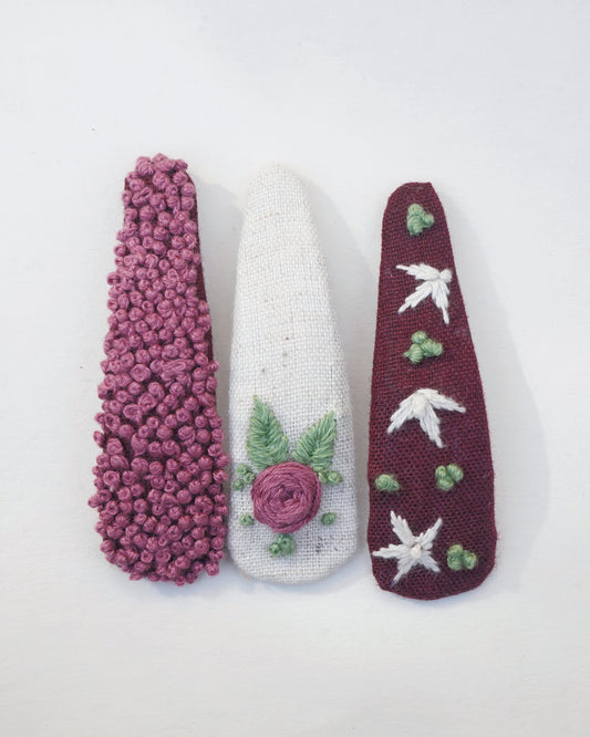 Berry Blooms Handmade Hair Clips - Pack Of 3