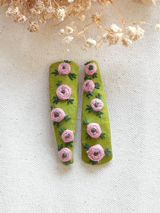 Rosebud Garden Handmade Hair Clips - Pack Of 2