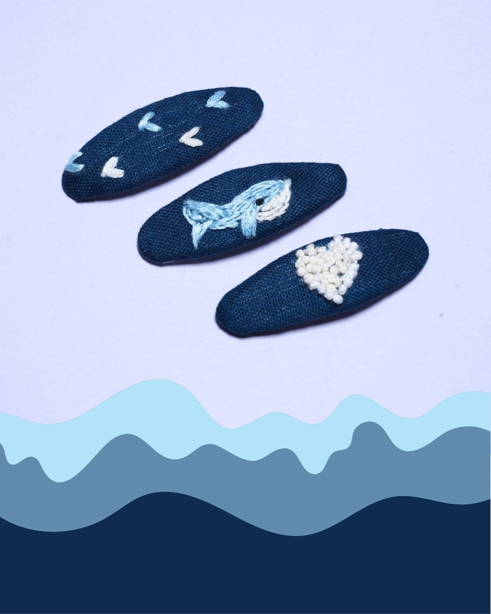 Heart Of The Sea Handmade Hair Clips - Pack of 3
