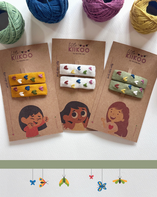 Hearts & Shine Handmade Hair Clips (White) - Pack Of 2