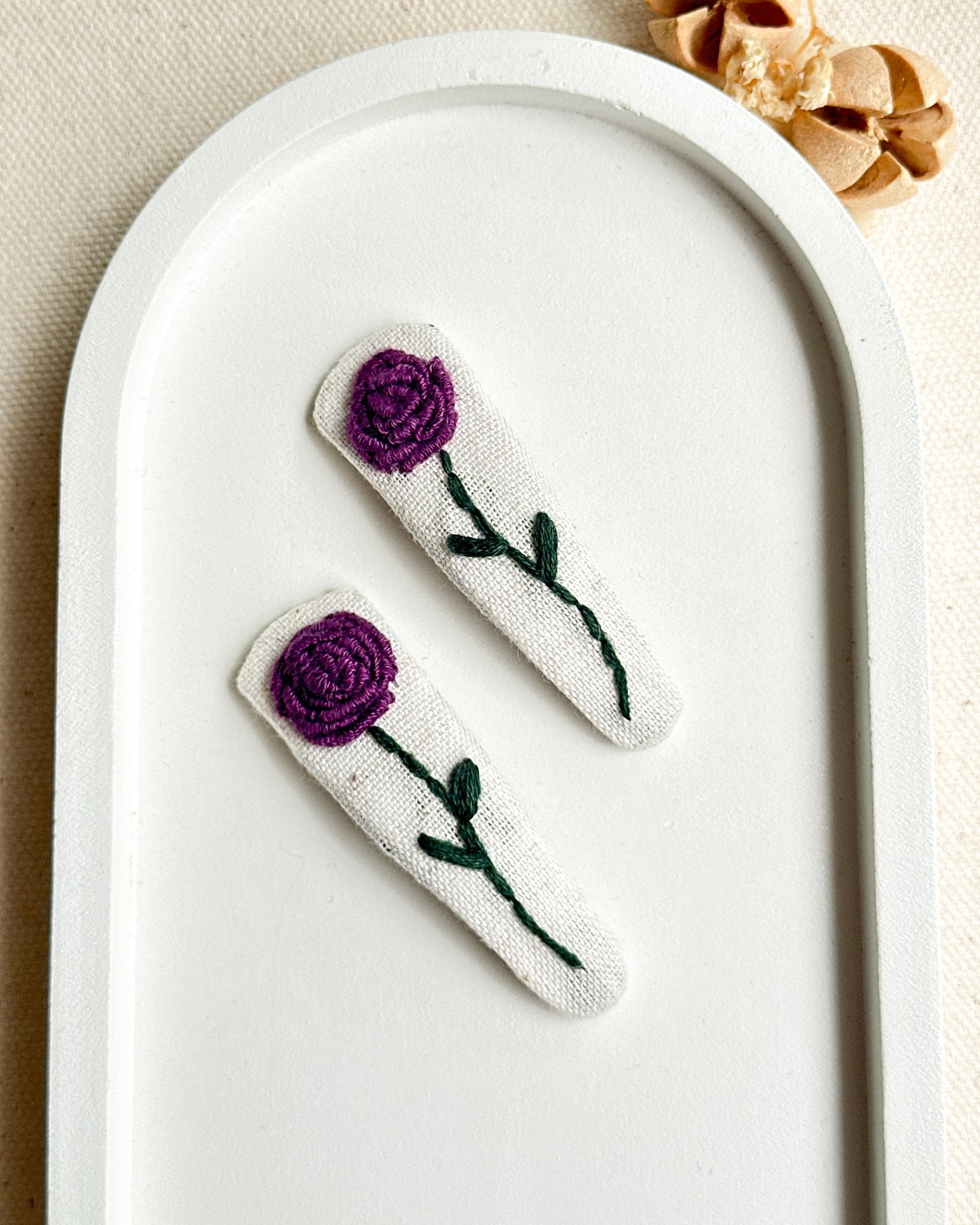 Purple Rosebud Handmade Hair Clips - Pack of 2
