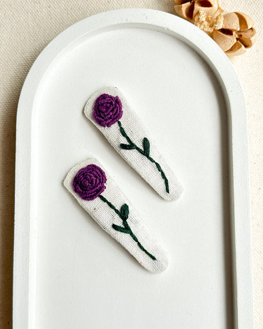 Purple Rosebud Handmade Hair Clips - Pack of 2