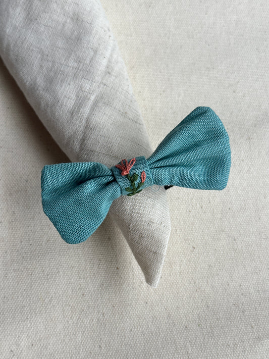 Teal Blossom Bow Handmade Hair Rubberband