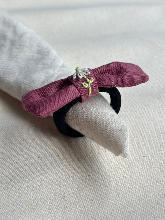 Blush Daisy Bow Handmade Hair Rubberband
