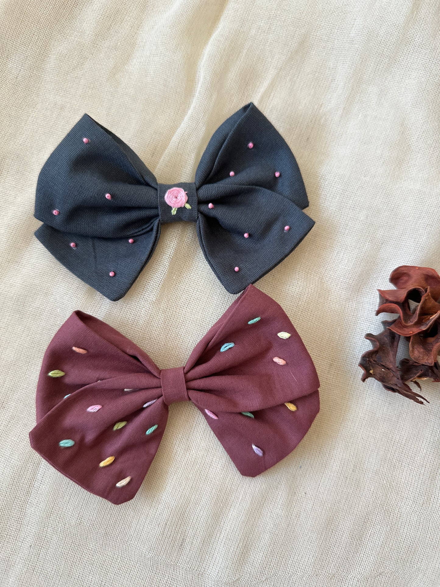 Dusty Rose Pearl Handmade Hair Bow