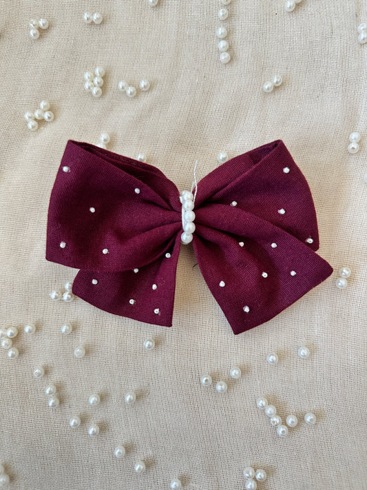 Wine Pearl Elegance Handmade Hair Bow