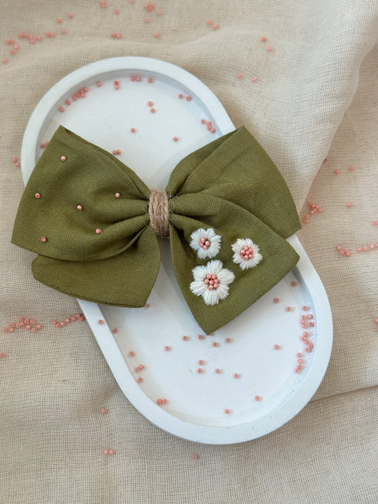 Olive Blossom 🌿 Handmade Hair Bow