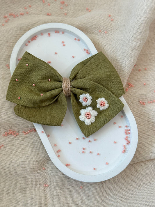 Olive Blossom 🌿 Handmade Hair Bow