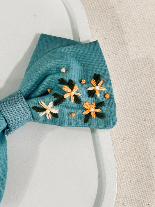 Tiny Tulip Green Handmade Hair Bow