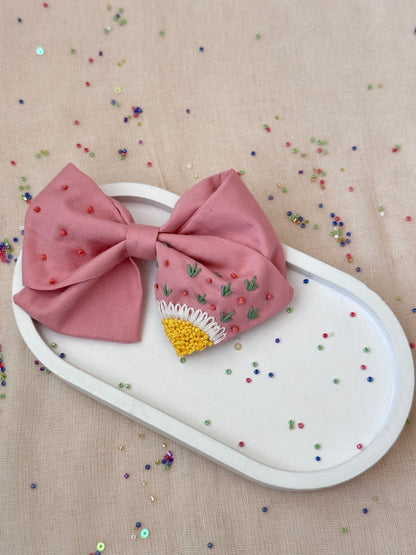 Blush Sunflower Handmade Hair Bow