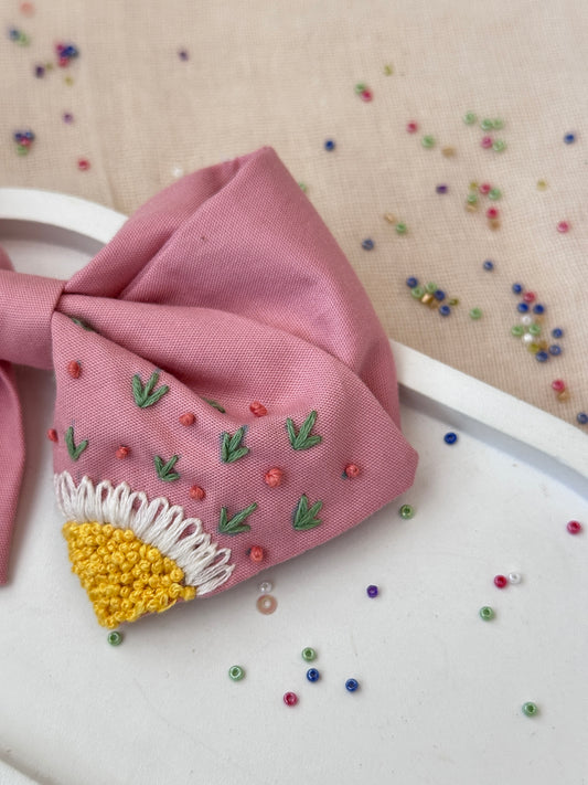 Blush Sunflower Handmade Hair Bow