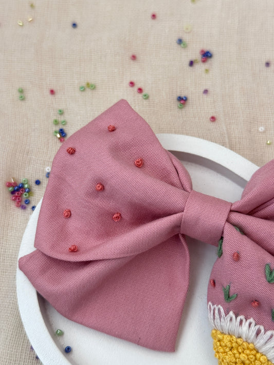 Blush Sunflower Handmade Hair Bow