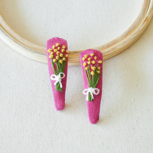 Pink Flower Bouquet Handmade Hair Clips - Pack Of 2 - LKK-01