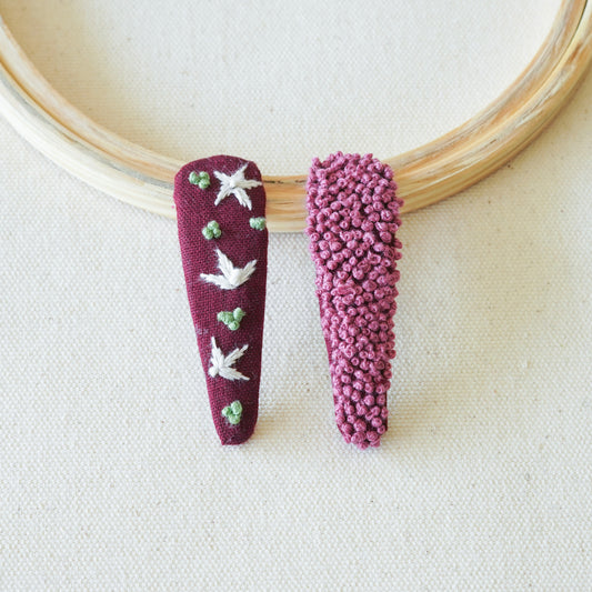 Mulberry Wine Handmade Hair Clips - Pack Of 2 - LKK-03
