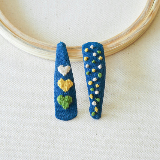 Hearts & Stars Handmade Hair Clips (Blue) - Pack Of 2