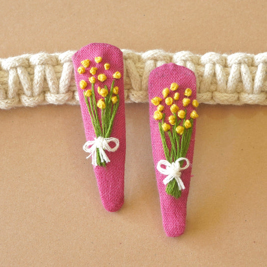 Pink Flower Bouquet Handmade Hair Clips - Pack Of 2 - LKK-HC-01