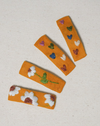 Sunflower & Hearts Hair Clips - Pack Of 4