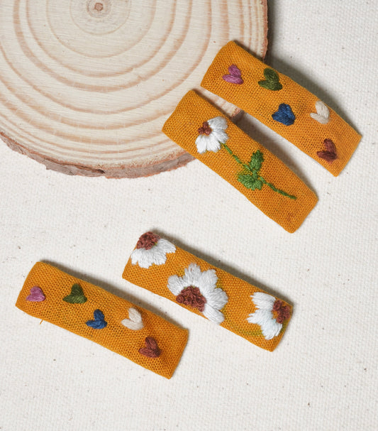 Sunflower & Hearts Hair Clips - Pack Of 4