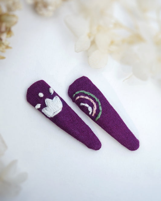 Hearts & Rainbow Handmade Hair Clips - Pack Of 4