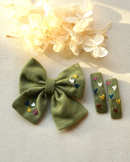 LushGreen Heart Pop HairBow & HairClip Combo