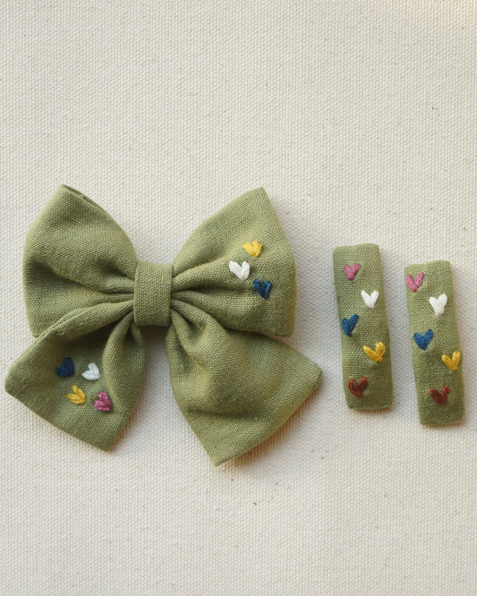 LushGreen Heart Pop HairBow & HairClip Combo
