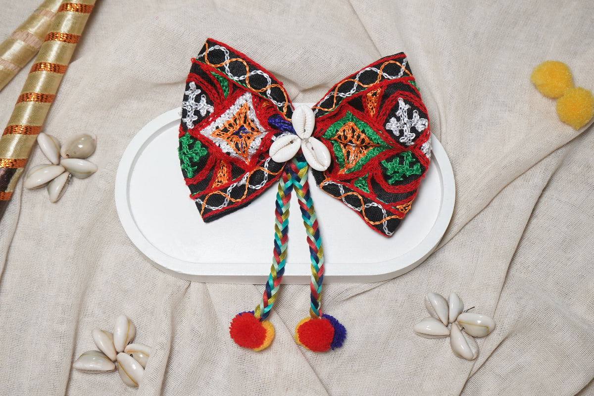 Festive fit Hand Embroidery Hair Bow