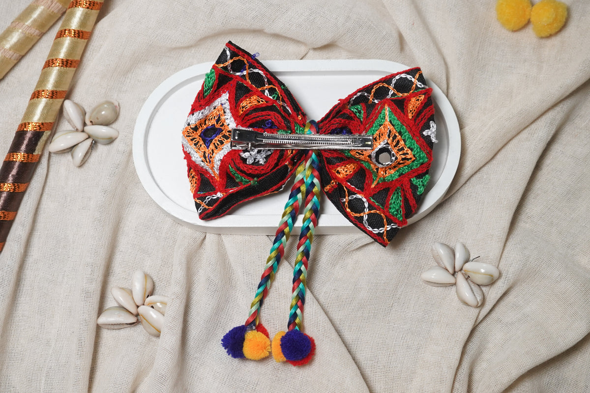 Festive fit Hand Embroidery Hair Bow