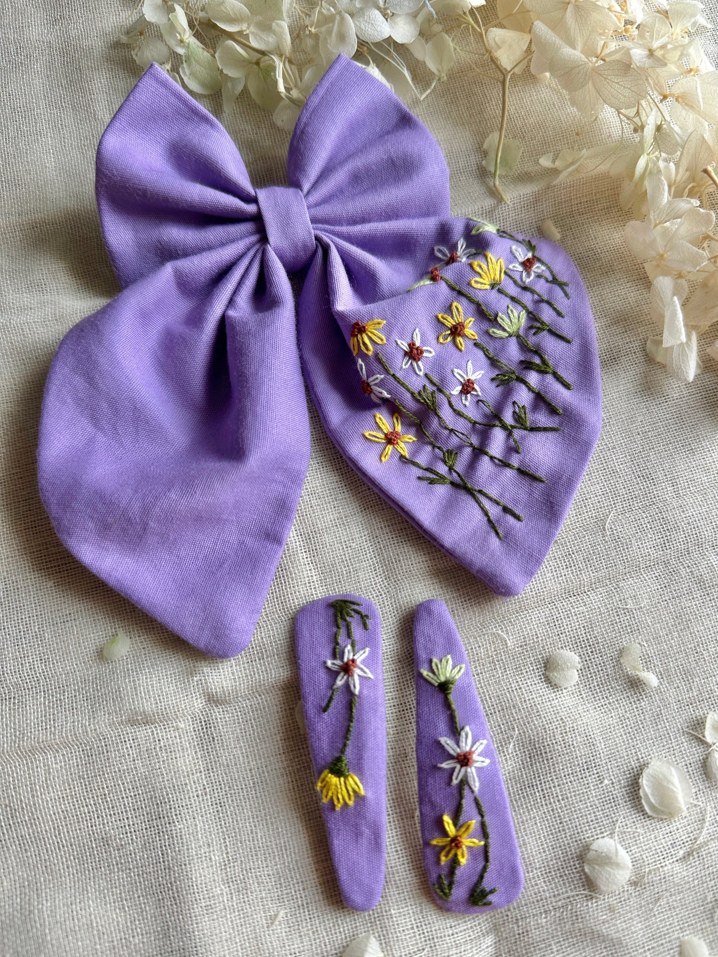 Purple Wildflower Forest Hair Bow & Hair Clips Combo