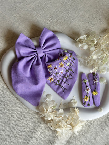 Purple Wildflower Forest Hair Bow & Hair Clips Combo