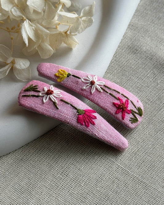 Dusty Pink Wildflowers Forest Hair Bow & Hair Clips Combo