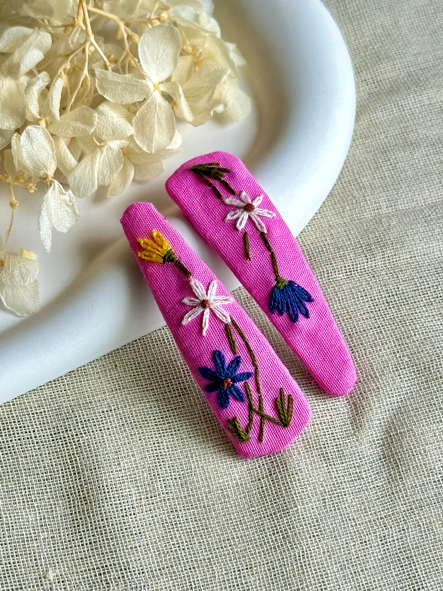 Pink Wildflowers Forest Hair Bow & Hair Clips Combo