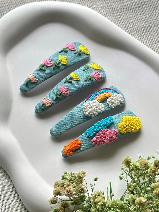 Rainbow Skies Handmade Hair Clips - Pack of 4