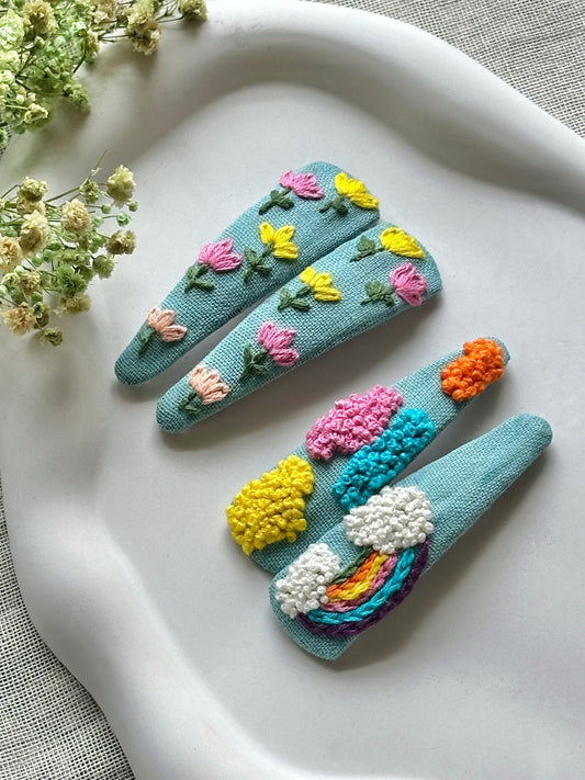 Rainbow Skies Handmade Hair Clips - Pack of 4