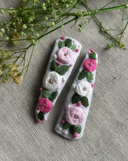 White Garden Handmade Hair Clips - Pack of 2
