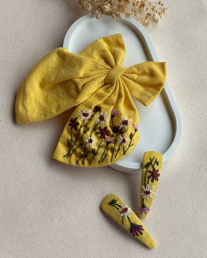 Yellow WildFlower Forest HairBow & HairClip Combo
